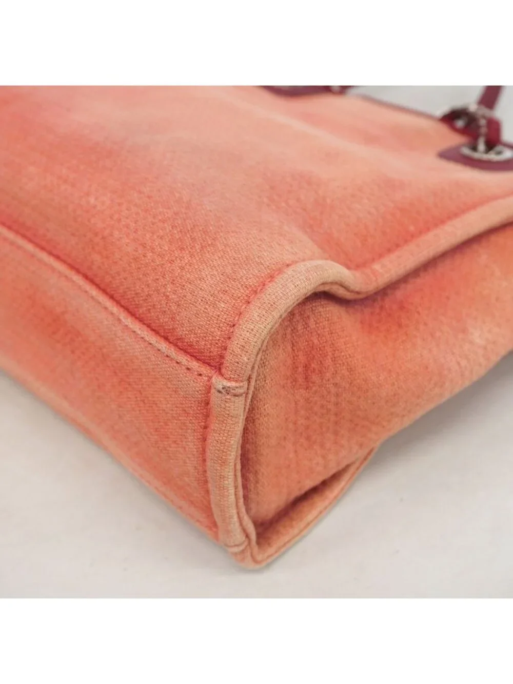 Chanel Tote Deauville Canvas Red Silver
